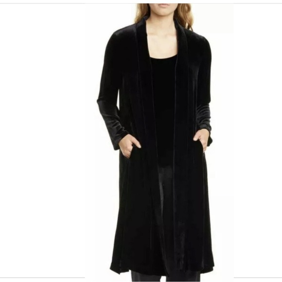NWT EILEEN FISHER BLACK VELVET SHAWL COLLAR LONG JACKET $438 COAT sold out - Picture 4 of 12
